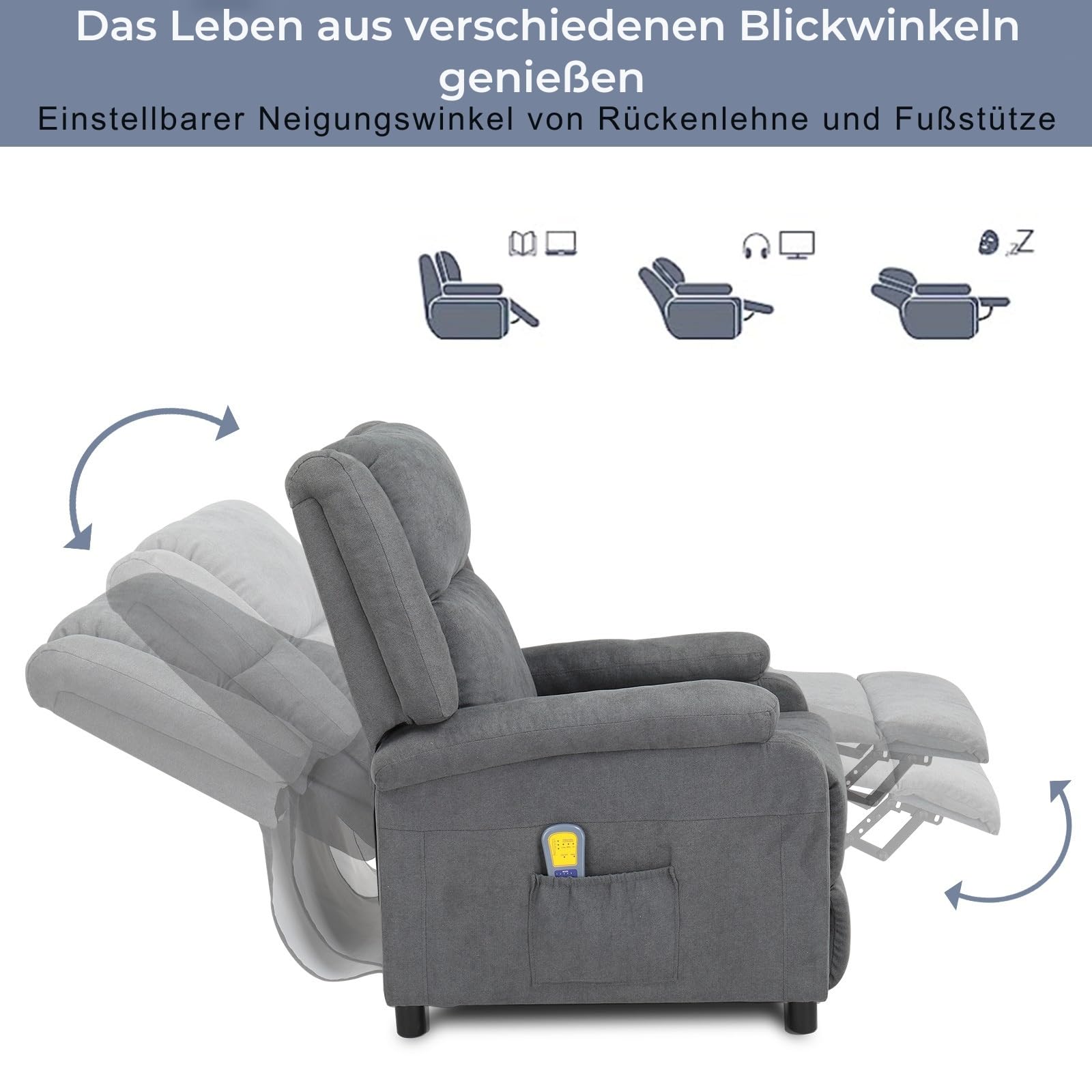 LEADZM Poltrona relax per TV, con poggia gambe regolabili e funzione sdraiata, fino a 120 kg divano singolo