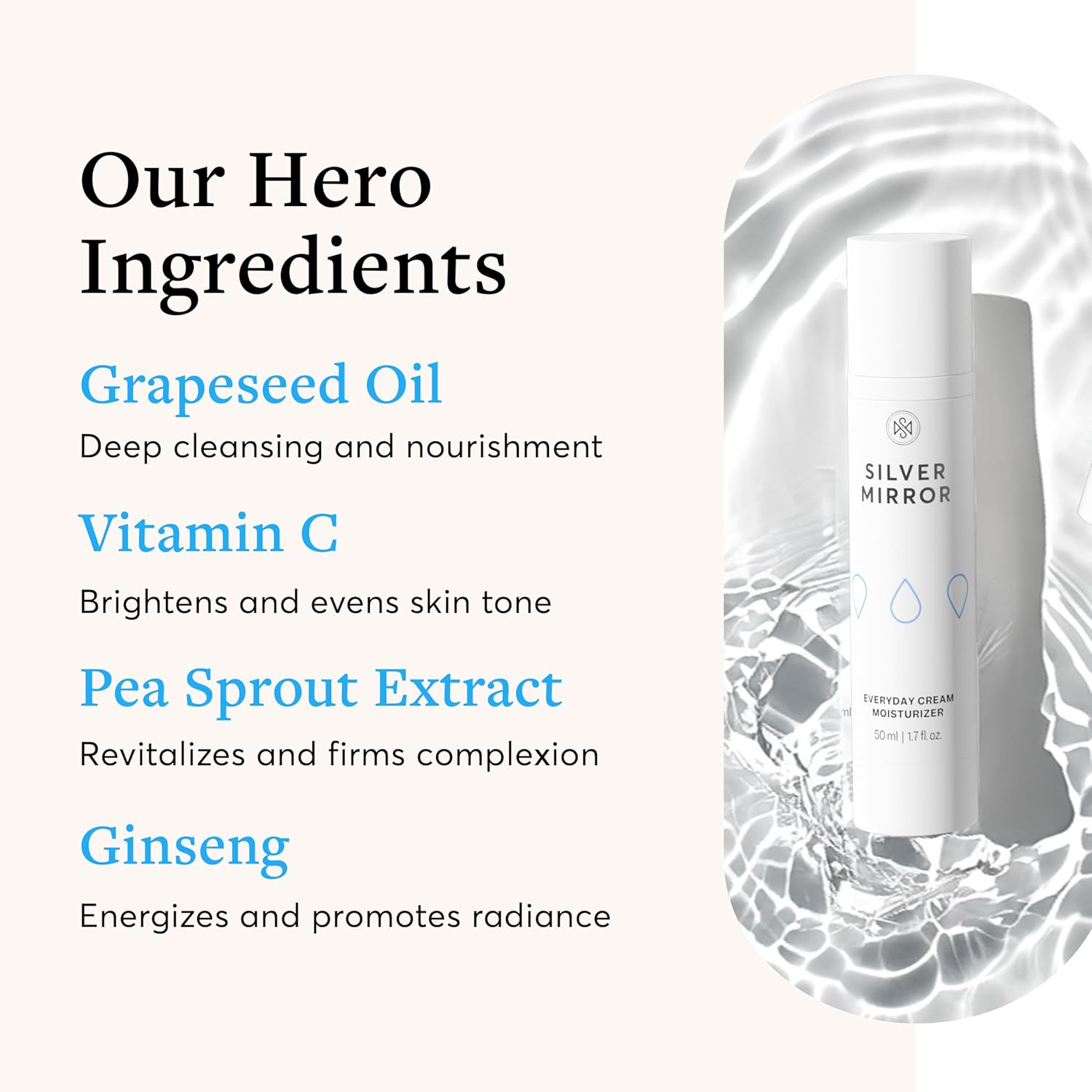 Everyday Cream Moisturizer with Vitamin C & Grapeseed Oil, Hydrating Face Cream for Long Lasting Moisture, Barrier Support for All Skin Types, 1.7 Fl Oz