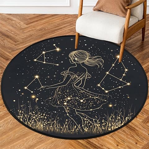 Round Area Rug 36.2inch Washable Floor Carpet,Virgo Zodiac Starry Sky Girl Indoor N...