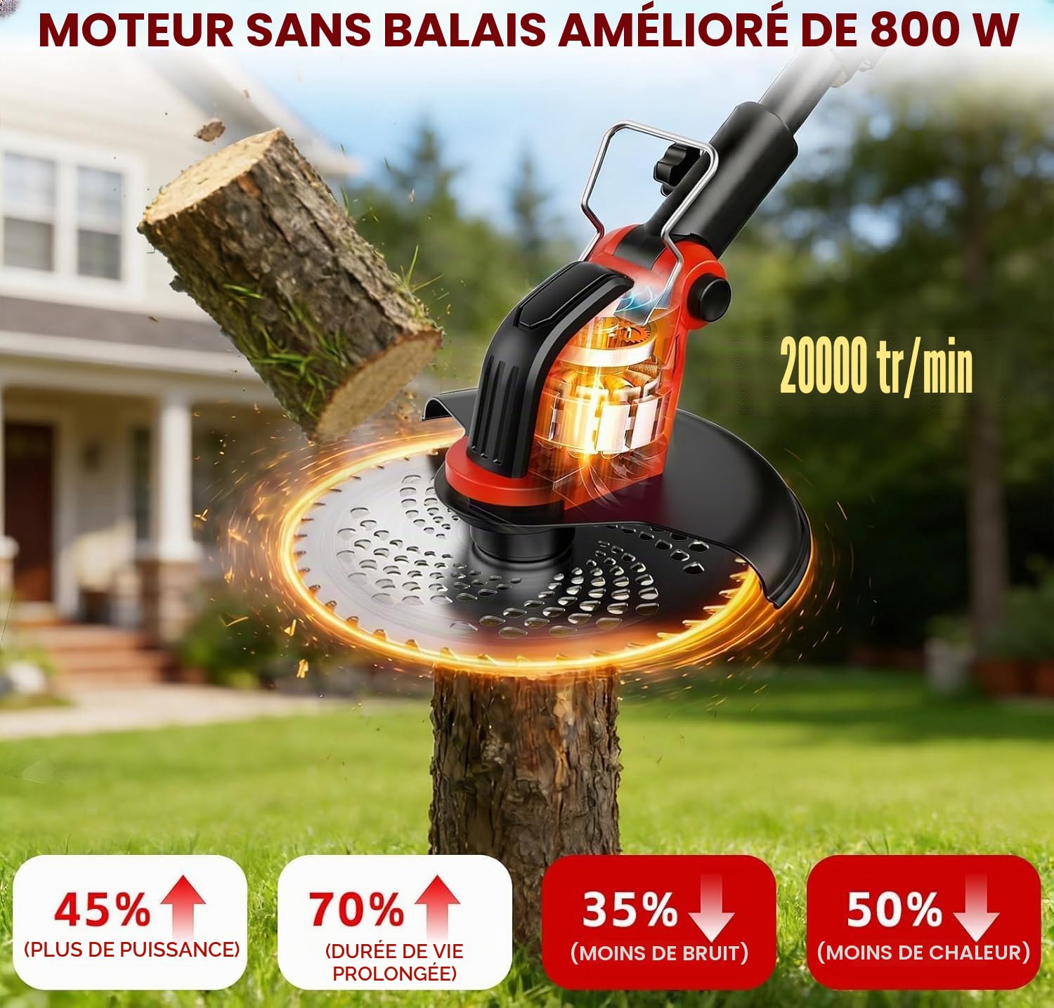 Débroussailleuse Electrique sans Fil 12", Coupe-Bordure Électrique sur Batterie 2×21V 3.0Ah avec Roues, 4 Types Lames Interchangeables, Tondeuse Multifonction 4-en-1 Dresse-Bordures pour Jardin