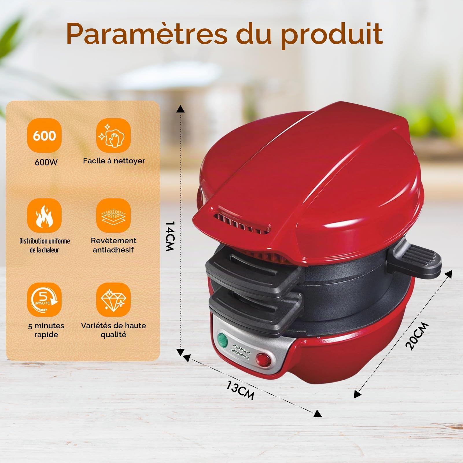 Appareils À Sandwiches, Muffin Burger Maker Et Grill Sandwich/Hamburger, Avec Une Bague À Œufs, Parfait Pour Le Hamburger, Collations, Petit Déjeuner Rapide (Rouge)