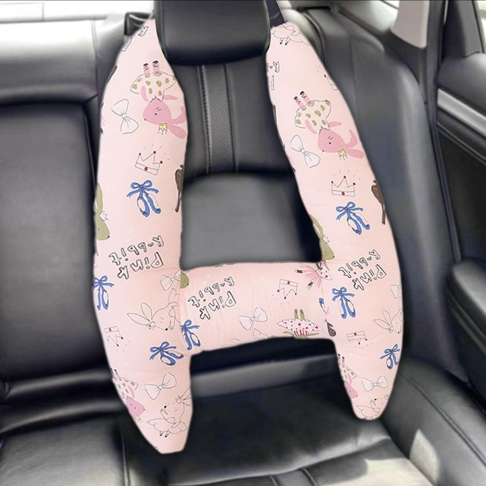Cuscino da viaggio for poggiatesta auto, cuscino for seggiolino auto for bambini a forma di H, divertente design a cartoni animati, poggiatesta for viaggio, ideale for tutte le età(E)