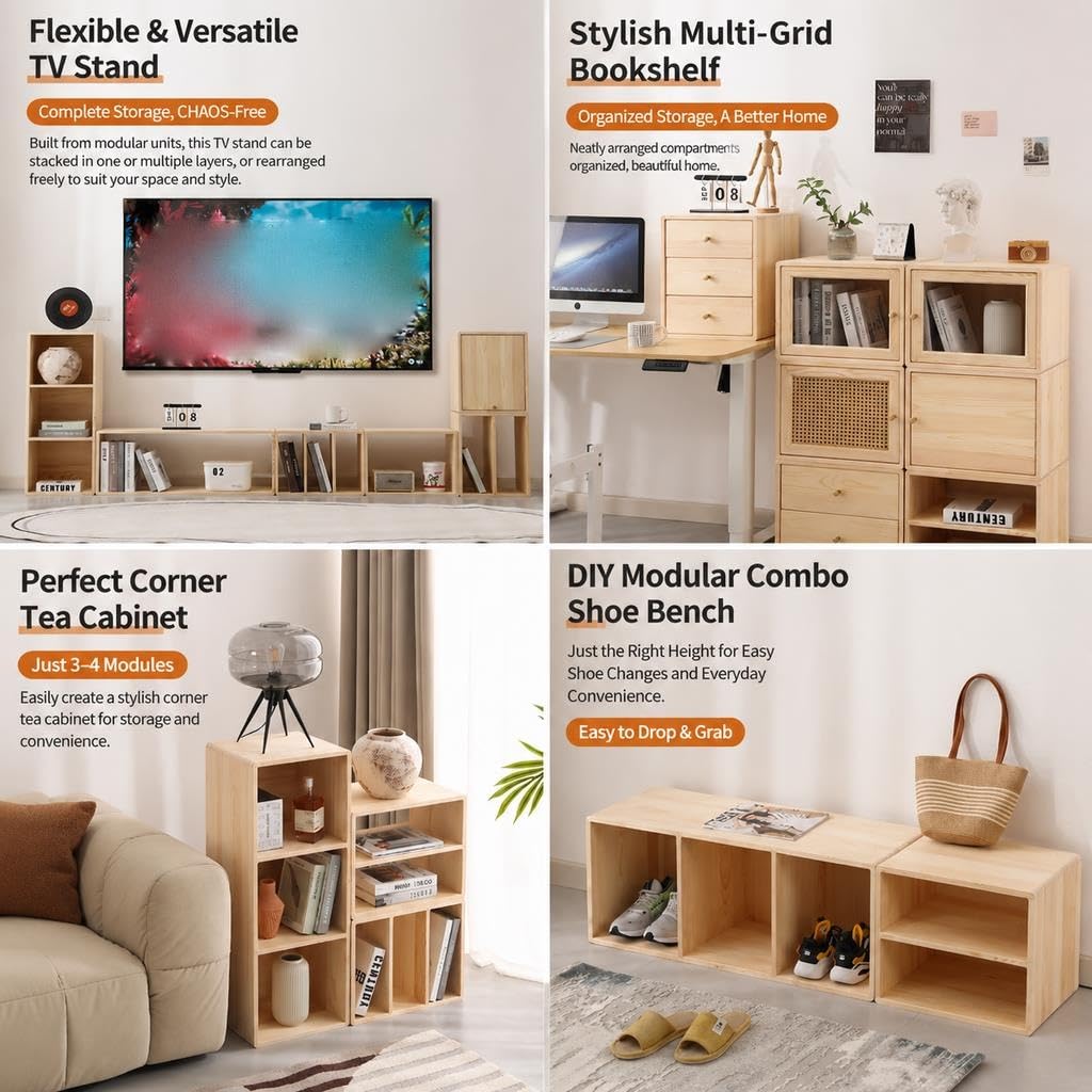 Mobile Contenitore Legno Massello Modulare Design