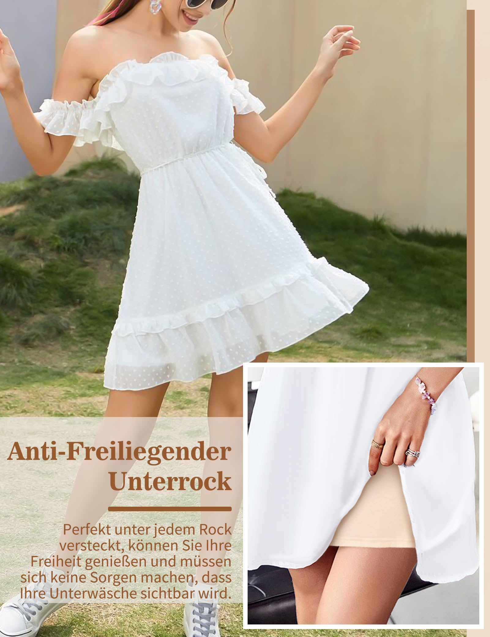 MELLIEX Unterrock Damen, Kurz Halbrock Ployster Weich Unterröcke Antistatisch Petticoat Unsichtbar Kleid Underskirt