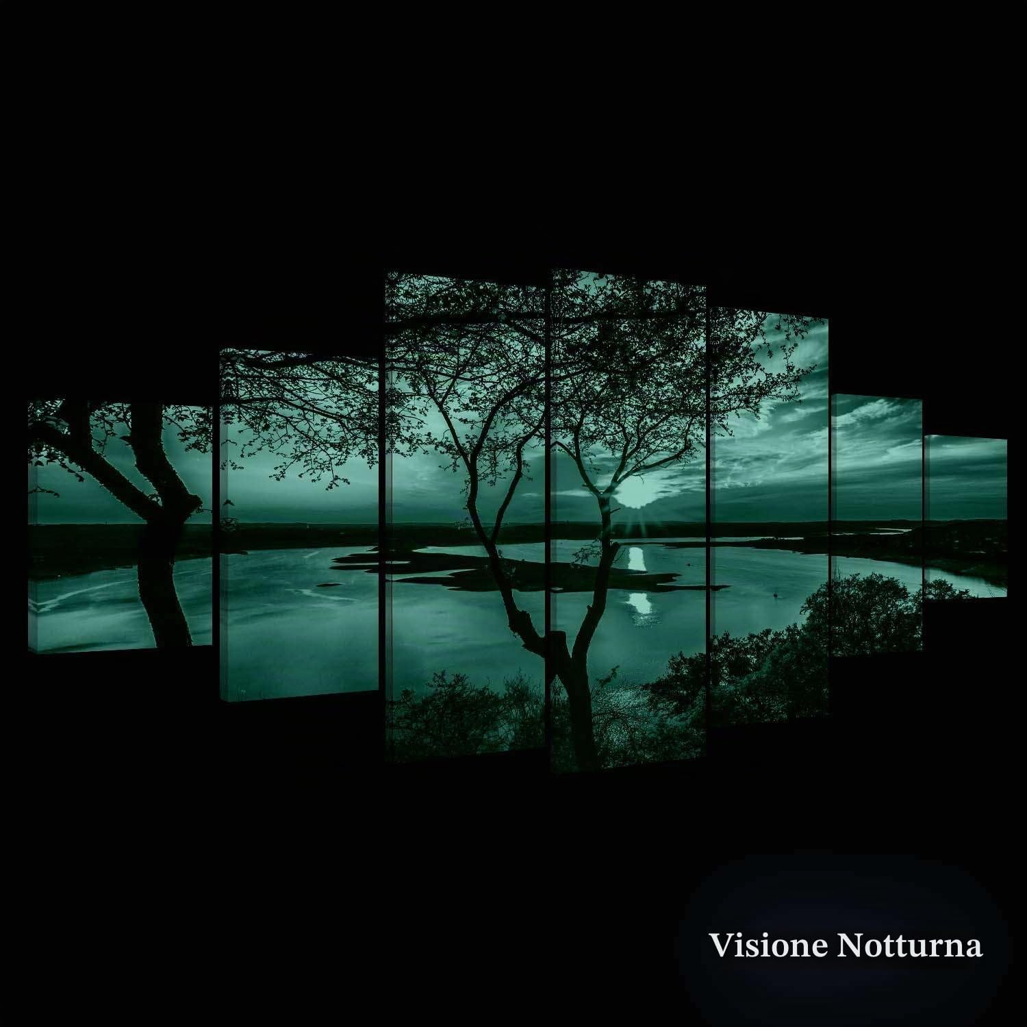 Startonight Grande Quadro su Tela Tramonto sul lago, Stampe Incorniciato e Pronta da Appendere Design Moderno Arredamento Arte Fotografia Formato XXL Multipannello di 7 Parti 100 x 240 CM