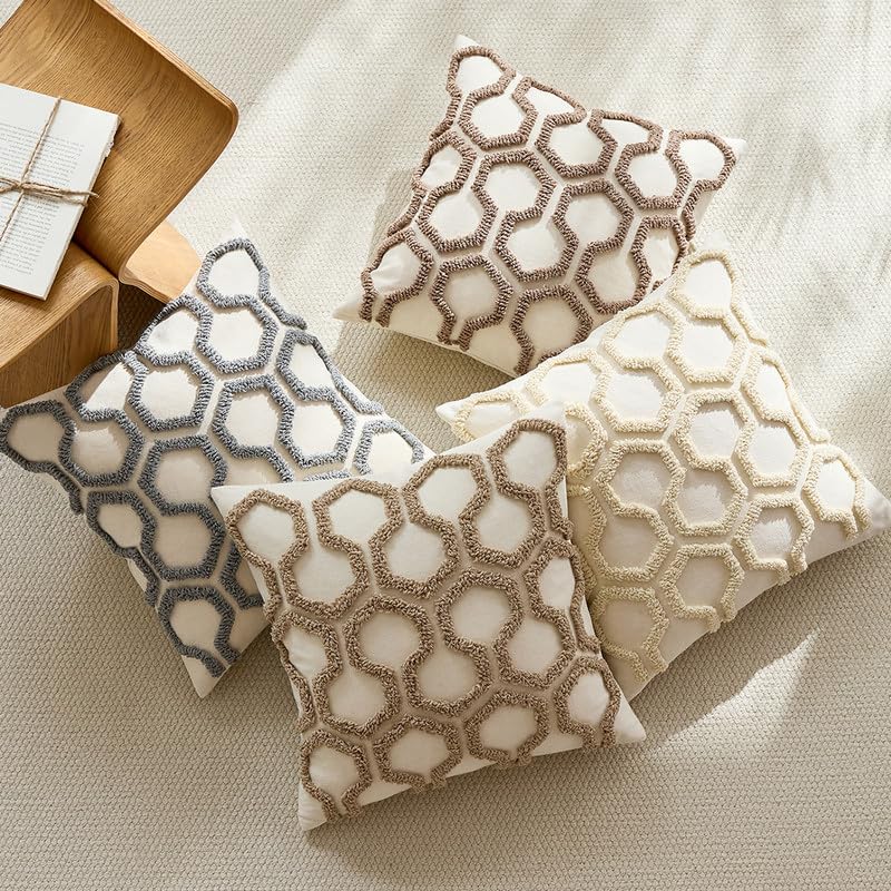 Fundas de cojín 45x45 cm geométricas en crema y marrón con bordado texturizado pack de 2 2
