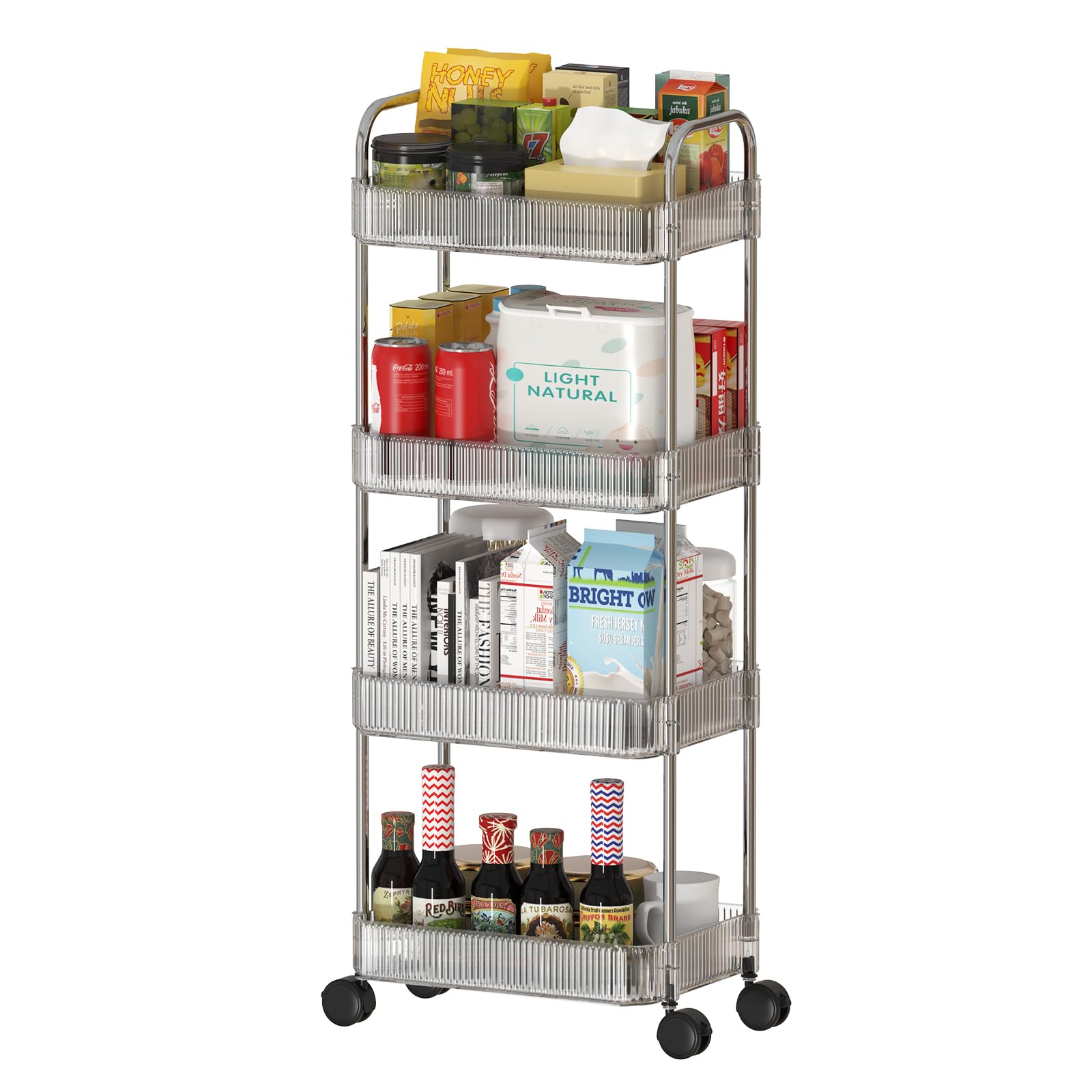 LANTUS Chariot de Rangement à roulettes à 3 Niveaux en Acrylique Transparent pour Salle de Bain, buanderie, étagère Mobile, Multifonction pour Bureau, salon-40x28,5x95cm (Blanc