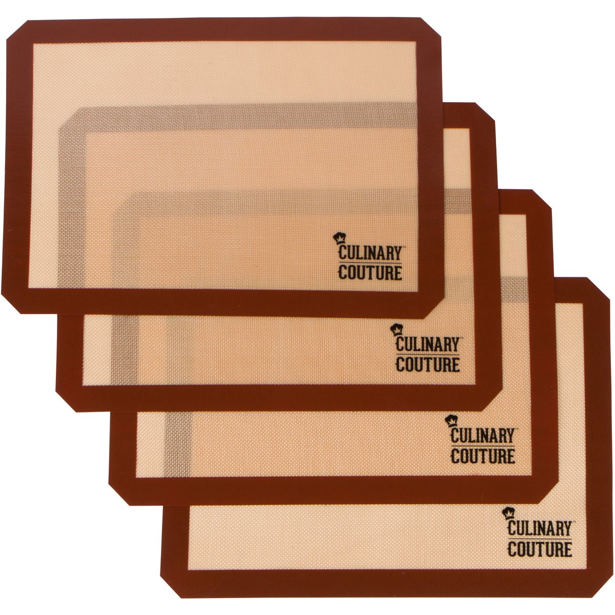 Culinary CoutureSilicone Baking Mat Set (4) Non Stick Cookie Sheet - Fits Half Sheets - Baking Sheets for Bread Making Pastry Macarons Biscuit Buns - 16-5/8 x 11 5/8 Inch - Bonus Ebook