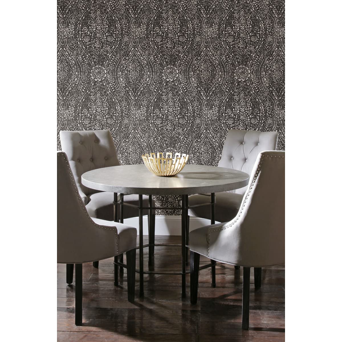 RoomMates RMK11570WP Black and Taupe Ornate Ogee Peel and Stick Wallpaper - Image 2