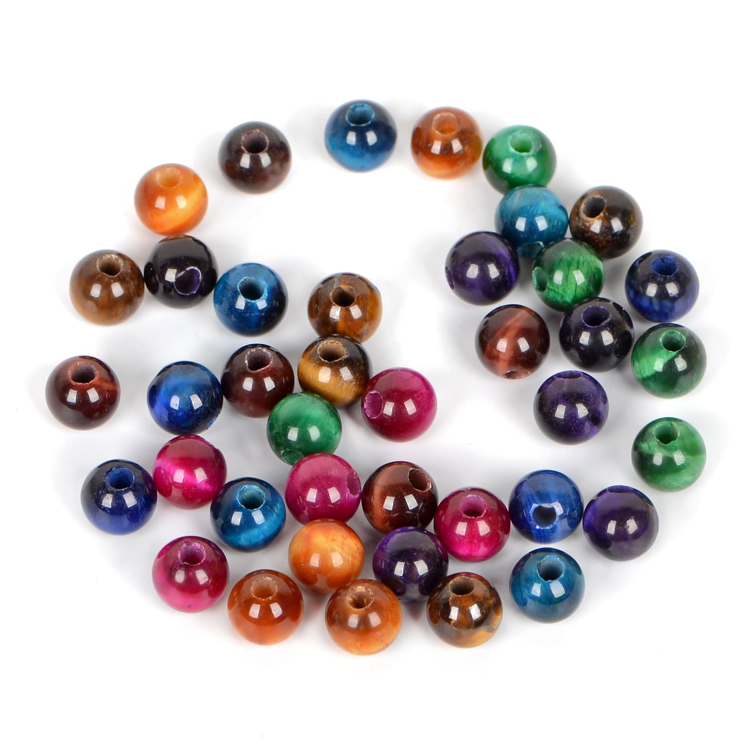 Perles oeil de tigre 8mm grand trou 2.5mm en pierre naturelle