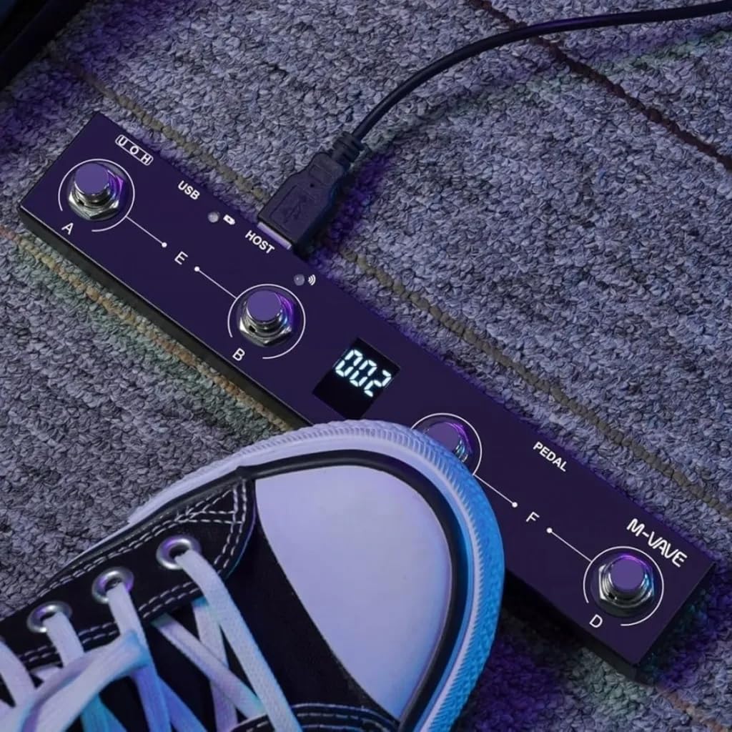 Controlador MIDI inalámbrico de pie M-Vave MCP Plus - Controlador MIDI Bluetooth con batería, 4 botones programables, USB-C, Windows, Mac, iOS y Android