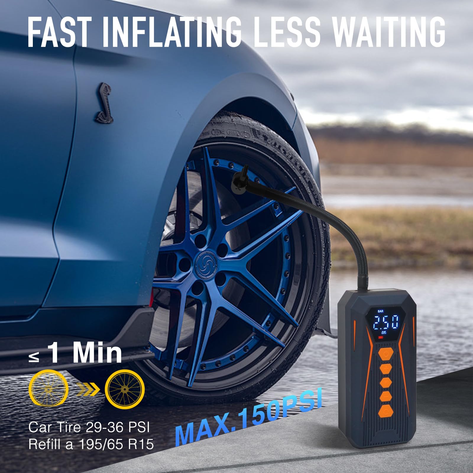 HOTO Air Pump ADV Tire Inflator Portable Air Compressor With Digital - View #8