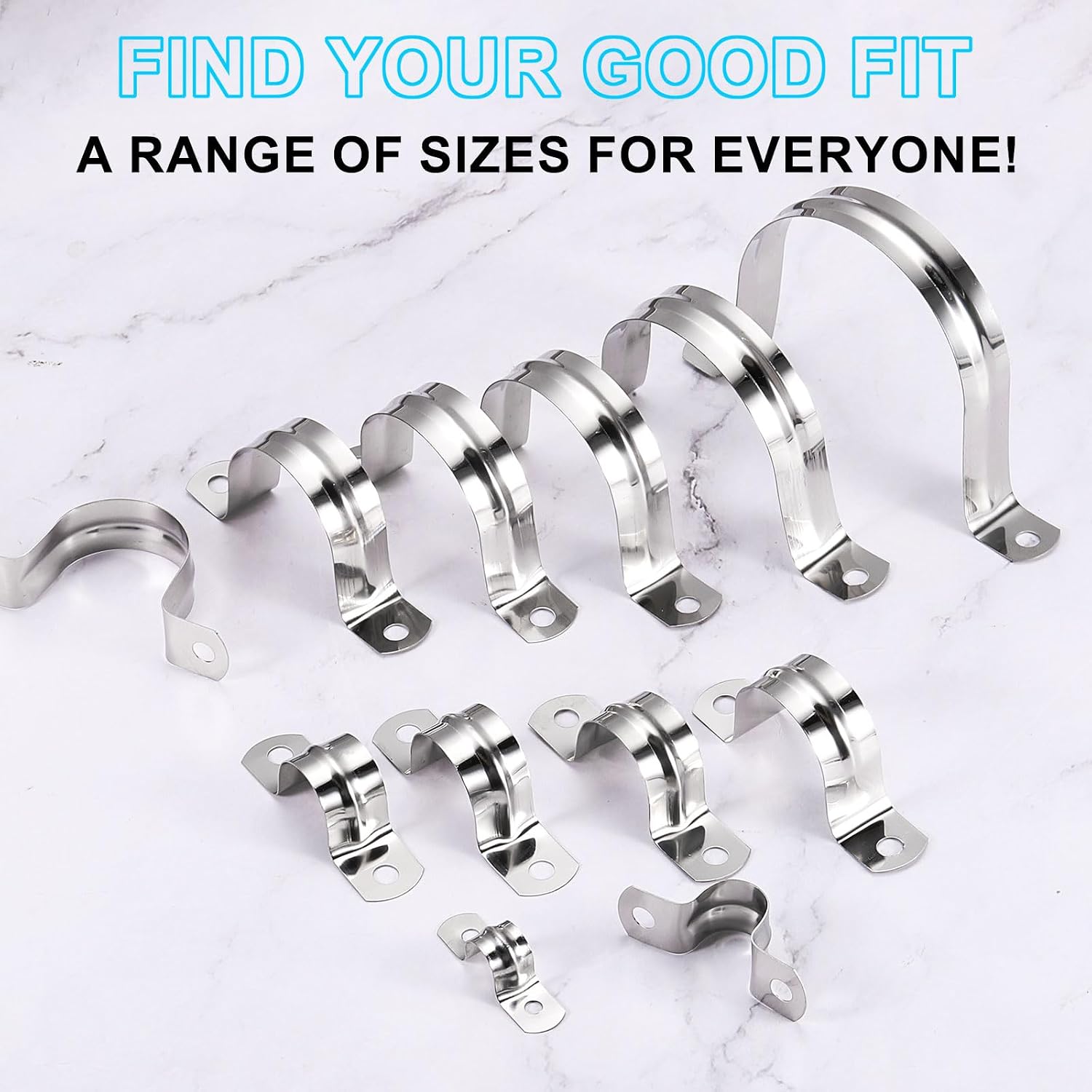 HARFINGTON 50pcs 2 3/4-Inch 70mm Conduit Clamps, M70 U Tube Pipe Clamp, Stainless Steel Rigid Pipe Strap, U Shaped Bracket with Two Hole for Pipe Tube Hose Wire Cord Fixing
