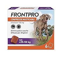 FRONTPRO 6 Compresse Masticabili Antiparassitario per Cani di Peso  25-50 kg Protegge da Pulci Zecca Uova e Larve Antipulci in Confezione da 6 Compresse da 136 mg di Afoxolaner