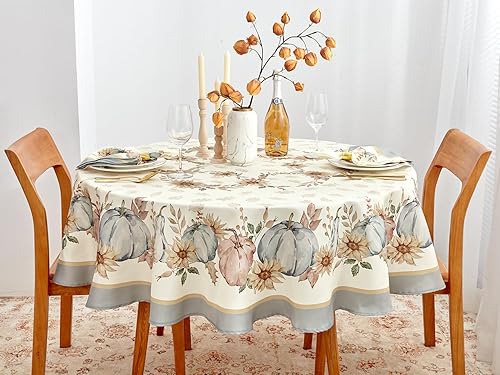 Miniatura 2 de YiHomer Mesa de Acción de Gracias con borde de calabaza azul, estampado de calabaza de otoño y girasol, tela de fácil cuidado, cosecha de granja