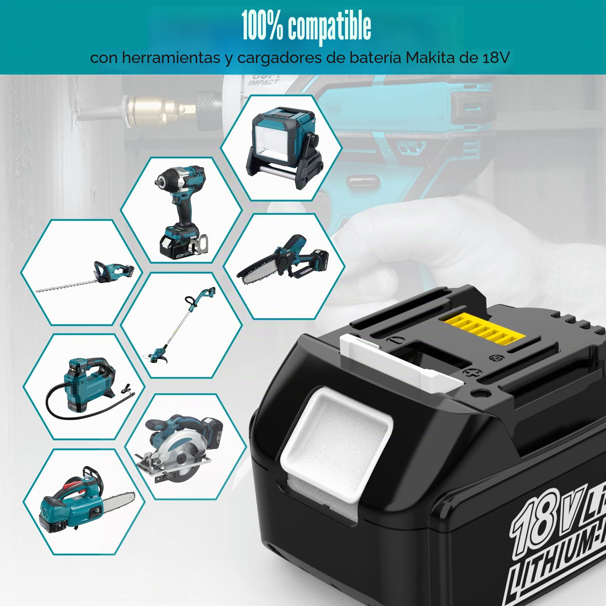 Energup 18V 5,0Ah Batería de Repuesto para Makita Batería 18V BL1850 BL1860 BL1840 BL1830 BL1820 BL1815 BL1820B LXT400 con indicador LED