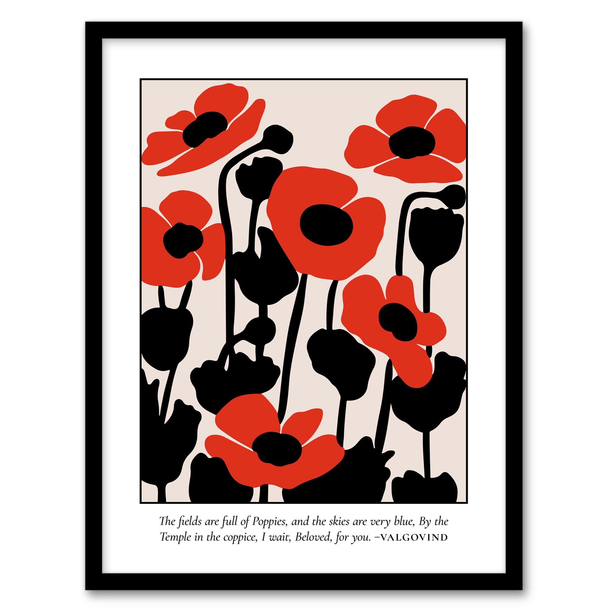 Artery8 Poppies Early Pearly Morning Graphic Design Living Room Artwork Framed Wall Art Print 18X24 Inch