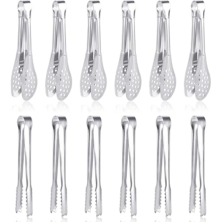 12 Pack Premium Small Serving Tongs, Dmoera Mini Stainless Steel Appetizer Tongs, 5Inch,5.2Inch(12.7cm)