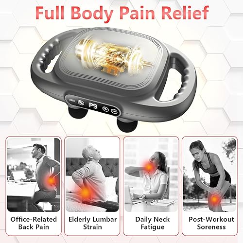 Miniatura 4 de Pistola de masaje de 6 cabezas de tejido profundo con 9 niveles y 9 modos, adecuada para espalda, piernas, cintura, caderas de cuerpo completo,