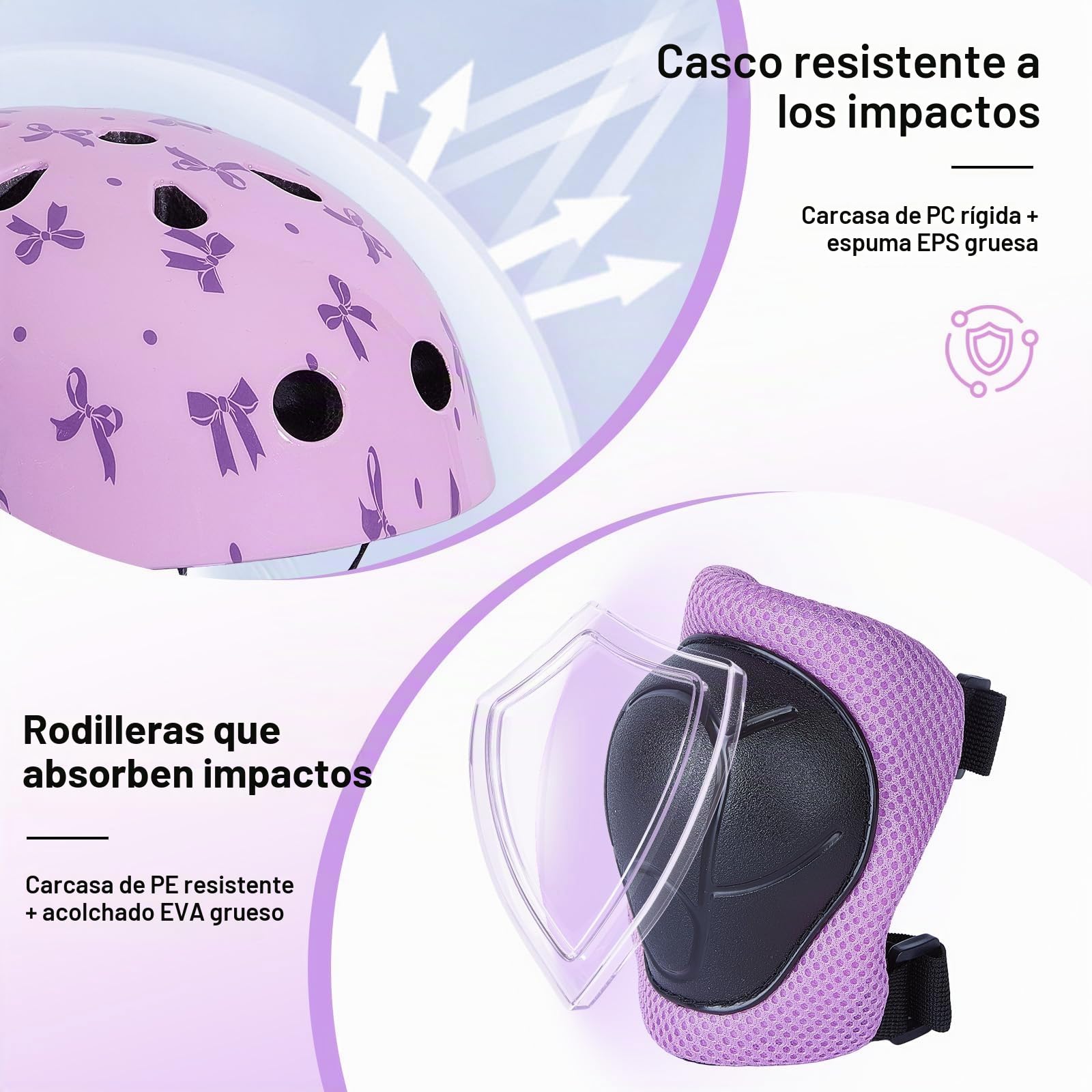 Juego de casco para niños de 3 a 8 a 14 años con rodilleras y coderas | Bonito casco de bicicleta para niñas con lazo de bricolaje, cascos ajustables para niños, para bicicleta, patineta, patineta