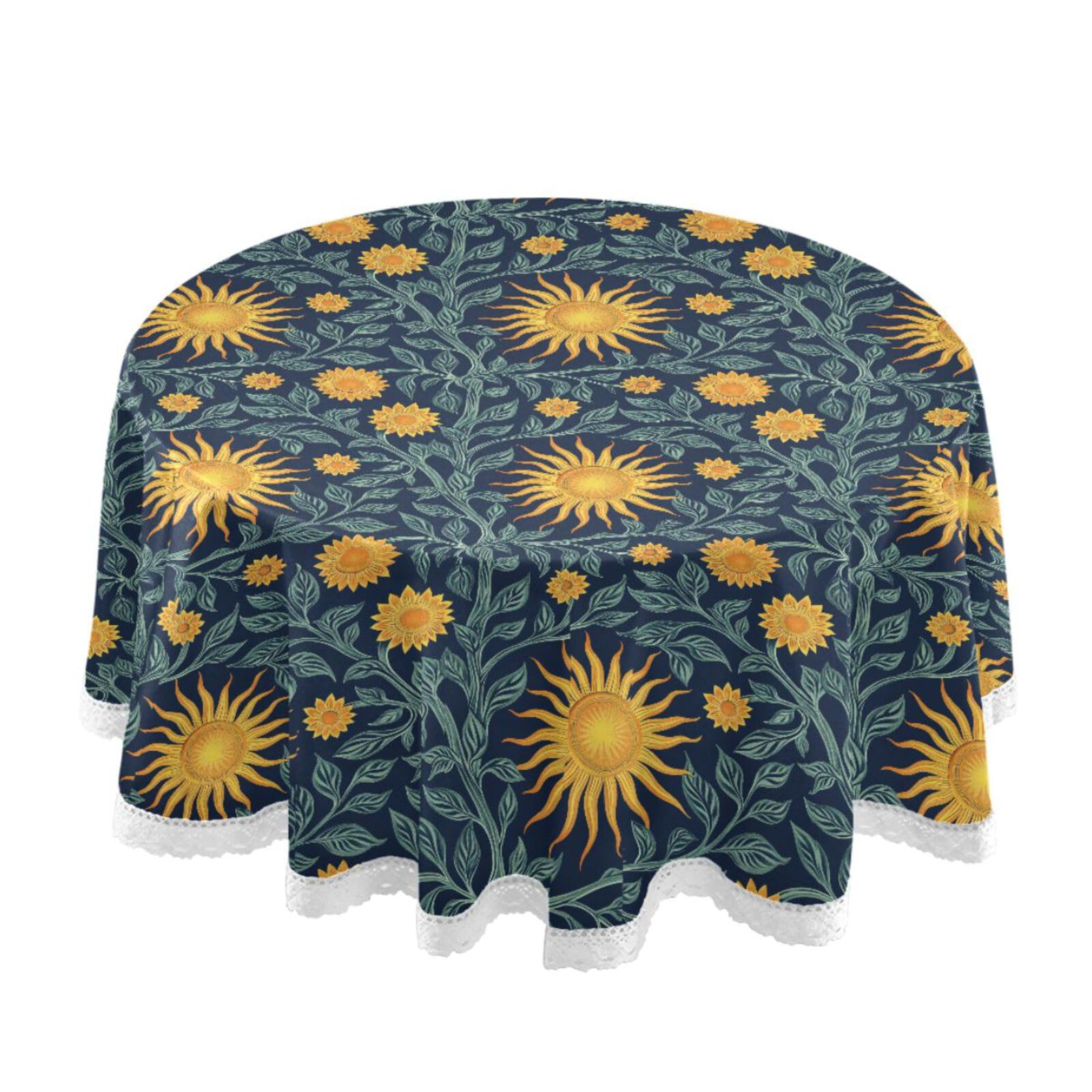 Nappe circulaire William Morris bleu et jaune 152 cm anti-tache lavable
