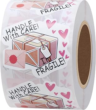 HYBSK Fragile Stickers for Shipping Please Handle with Care Labels Pink Fragile with Heart Labels for Small Business Shipping Warning Thank You Total 500 Labels Per Roll