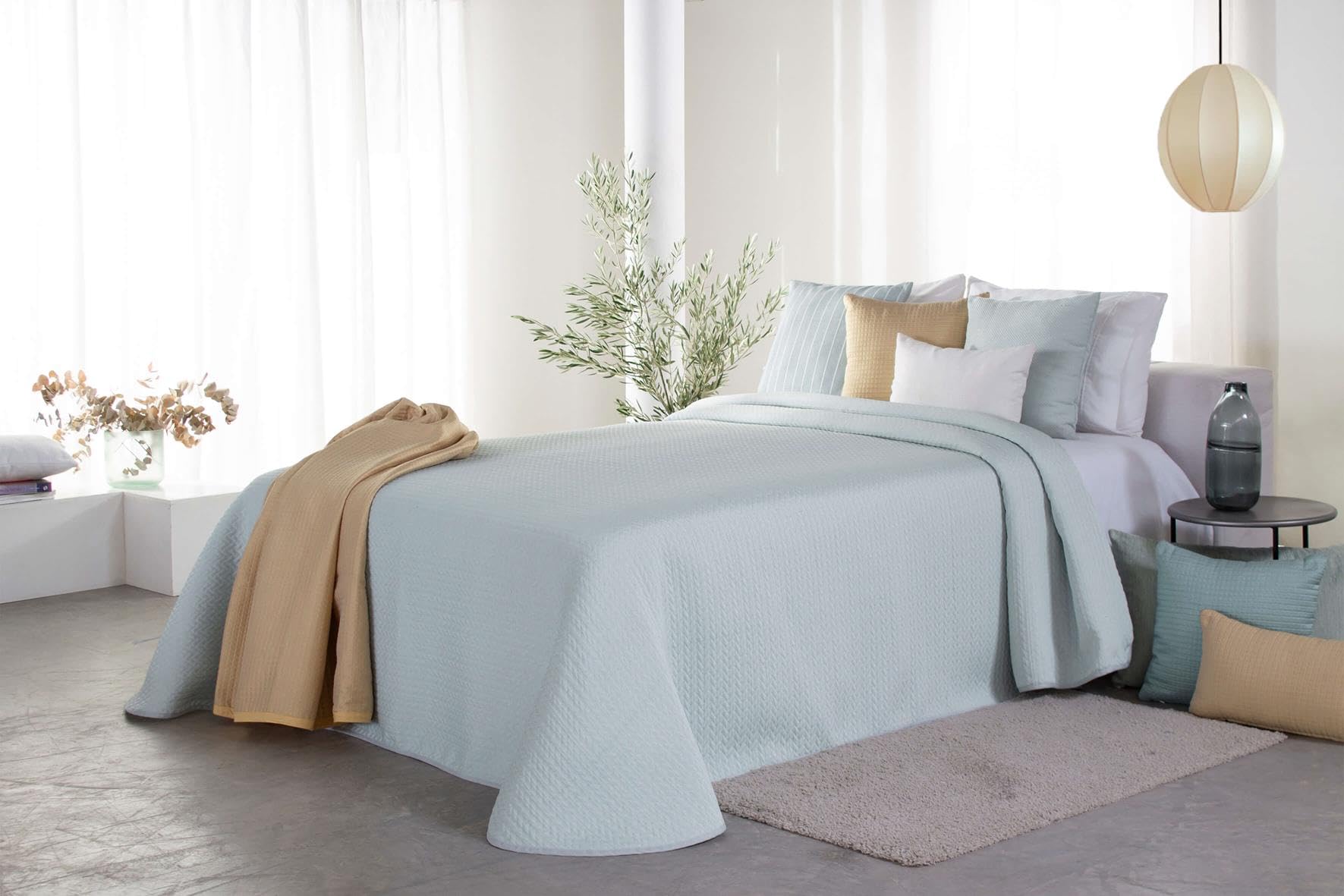 Reig Marti Colcha Cubrecolchón Jacquard Malone, Diseño Color Liso (Verde, Cama 150 (250x270 cm))