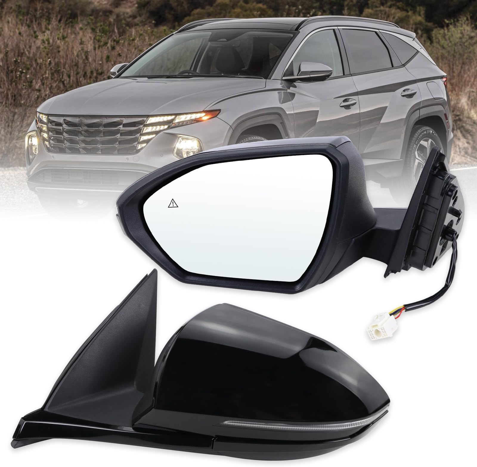 Left Driver Side Door Mirror Compatible With 2022 2023 2024 2025Hyundai Tucson With Power Glass Manual Folding Turn Signal Heated Blind Spot Black Replace#HY1320328 (8 Pins)