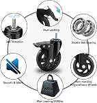 Caster Wheels 5 Inch, Swivel Threaded Stem Casters Set of 4 Heavy Duty 2400lbs, 3/8" -16 x 1 (Stem Diameter 3/8", Stem Length 1") Locking Casters Wheels Black