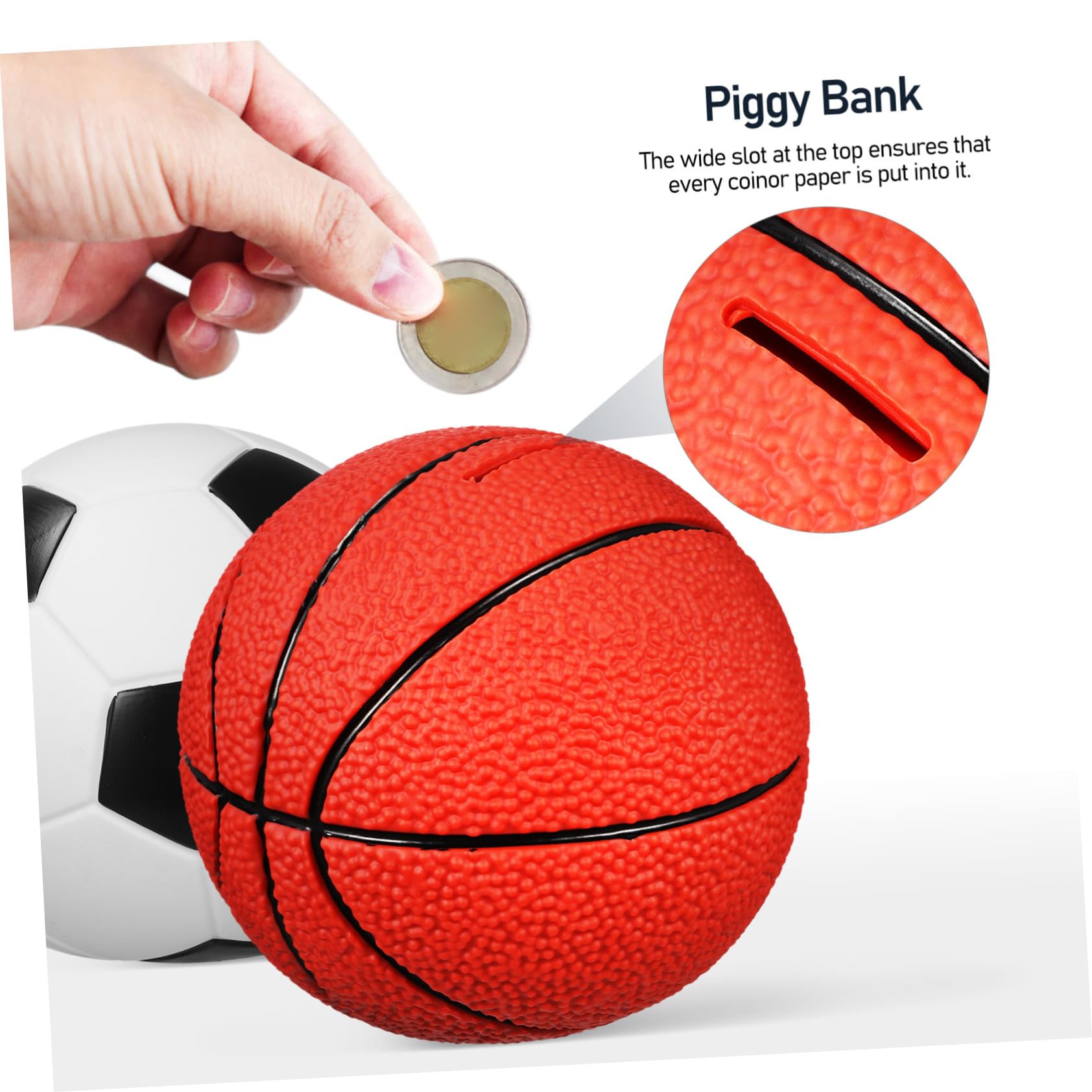 Salvadanaio Pallone Calcio e Basket per Bambini, 2 Pezzi Vinile | Portatile, Salvasoldi Decorativo per Casa e Compleanno, Stile Giocoso e Creativo
