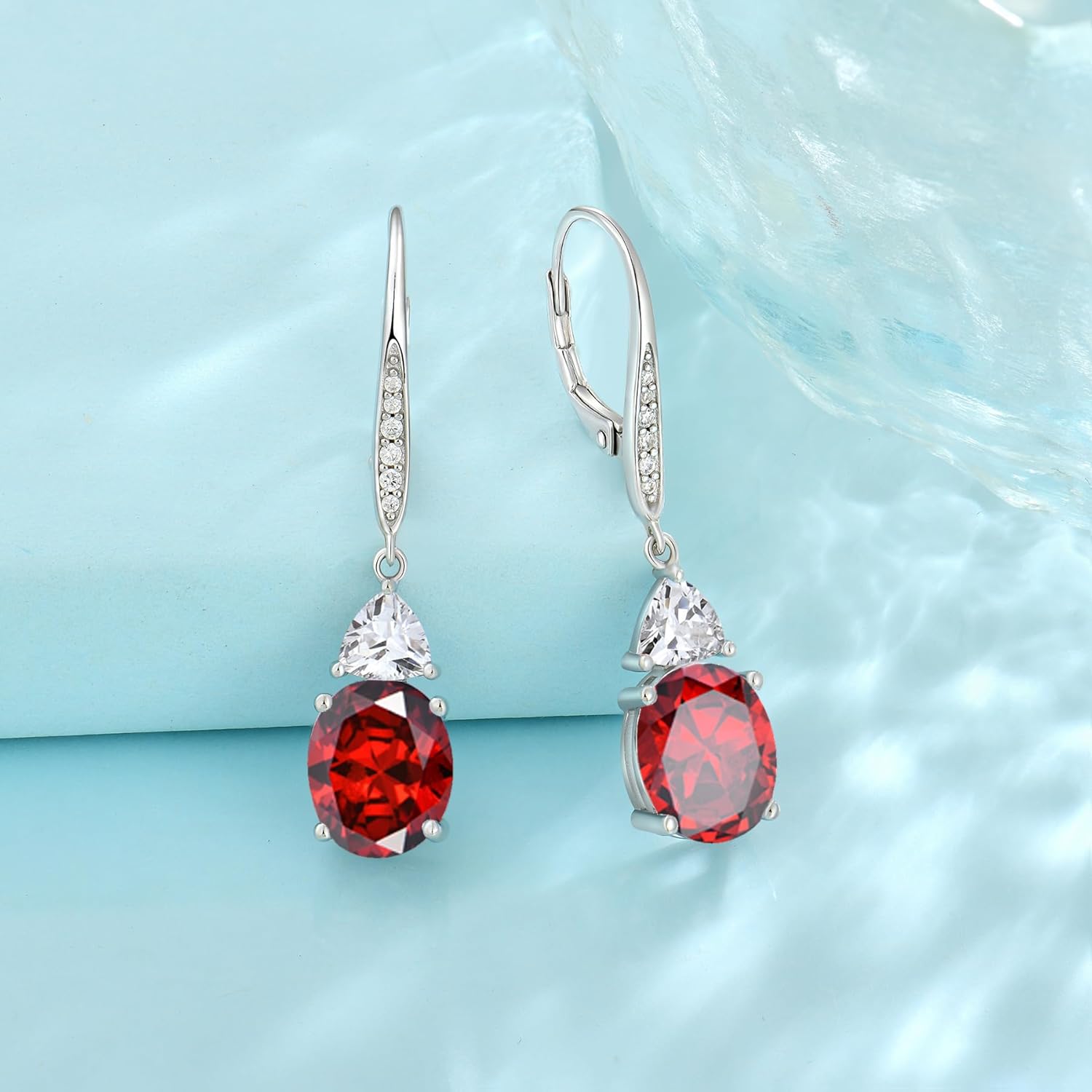 Oval Dangle Drop Earrings for Women 925 Sterling Silver Leverback Earrings Birthstone Jewelry Gifts for Her - Image 4