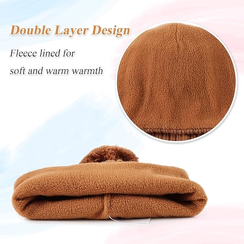 Miniatura 5 de Gorros de invierno para niña con forro polar para niños, gorro de punto con orejeras con pompón, de 0 a 8 años