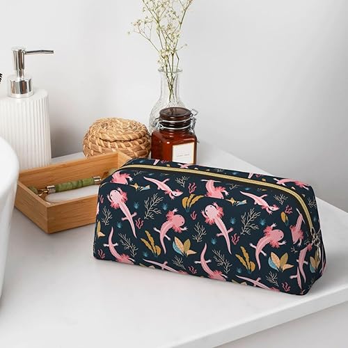 Miniatura 5 de Greatreme Bolso de cuero lindo de la pluma con cremallera de la bolsa para la oficina del trabajo, Axolotl, Sencillo