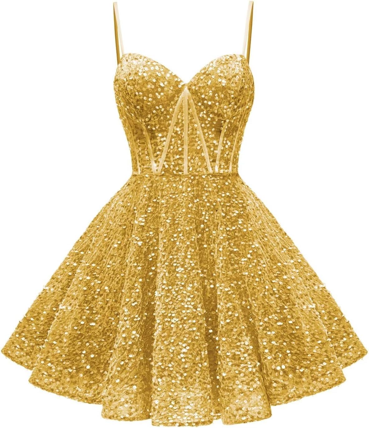 Hppee Women's Gold Homecoming Dress Short Glitter Sequin Prom Dresses For Teens Sweet 16 Birthday Party Gown Uk10