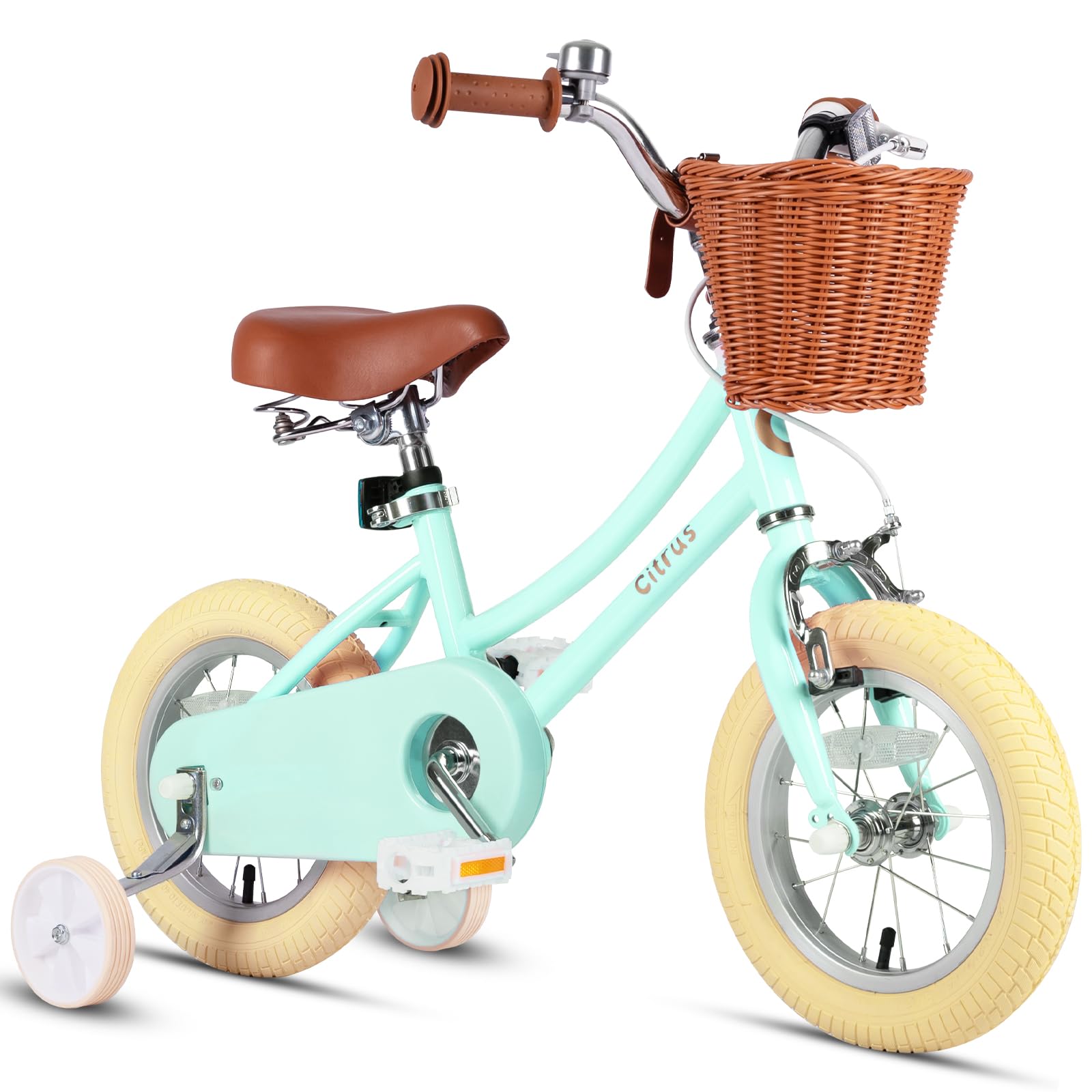 vollsch Girls Bike for Age 2-12 Years Old Kids Toddlers 12 14 16 18 20 Inches Retro Bicycles with Training Wheels Basket Bell Ring, Multiple Colors
