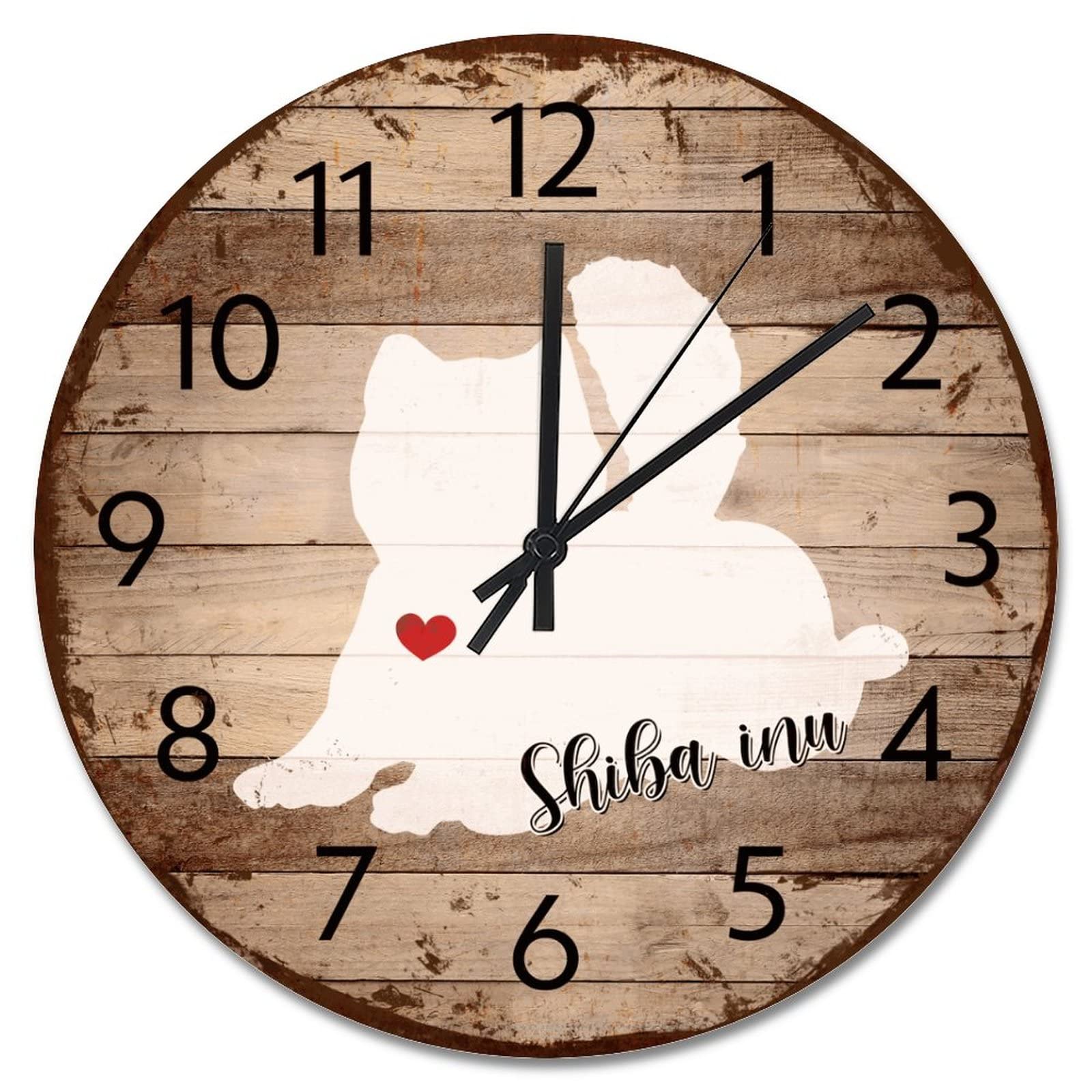 Horloge murale Shiba Inu vintage 38,1 cm pour éliminer le bruit du tic-tac