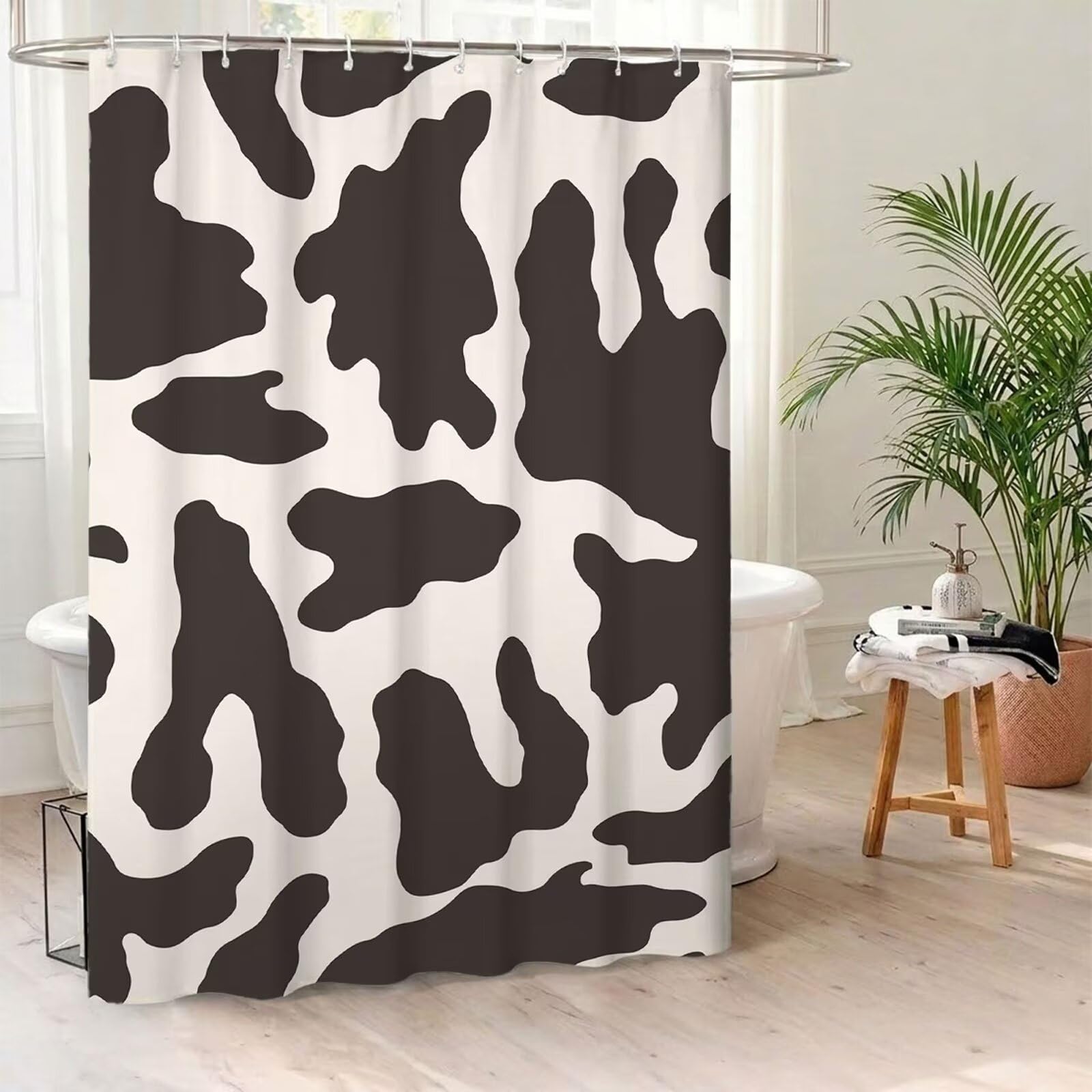 Rideau de Douche 180x240 cm - Tissu Polyester Imperméable Anti-Moisissure - 12 Anneaux Inclus - Ourlet Lesté pour Stabilité - Lavable en Machine - Idéal de Baignoire et Douche - Noir & Blanc Y1#532