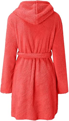 Miniatura 4 de Batas para mujer, bata de baño de forro polar con capucha para mujer, suave felpa, ropa de dormir, mullida, cálida, sherpa, bata de baño