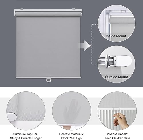 Miniatura 4 de AOSKY Persianas enrollables sin cordones para ventanas que filtran la luz, pantalla solar con 5% de apertura, persianas enrollables