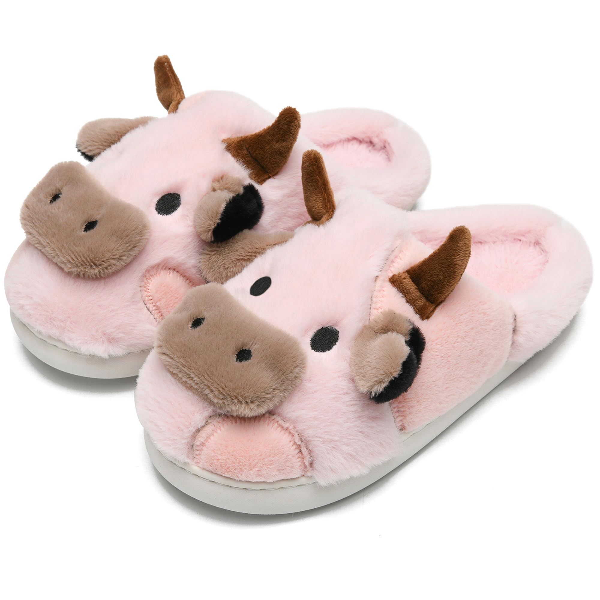 Cow Slippers for Women and Men, Fluffy Cute Cozy Cartoon Cow Cotton House Slipper Womens Milky Cows Animal Preppy Funny Furry Kawaii Bedroom Pillow Cloud Slippers for Women Indoor and Outdoor