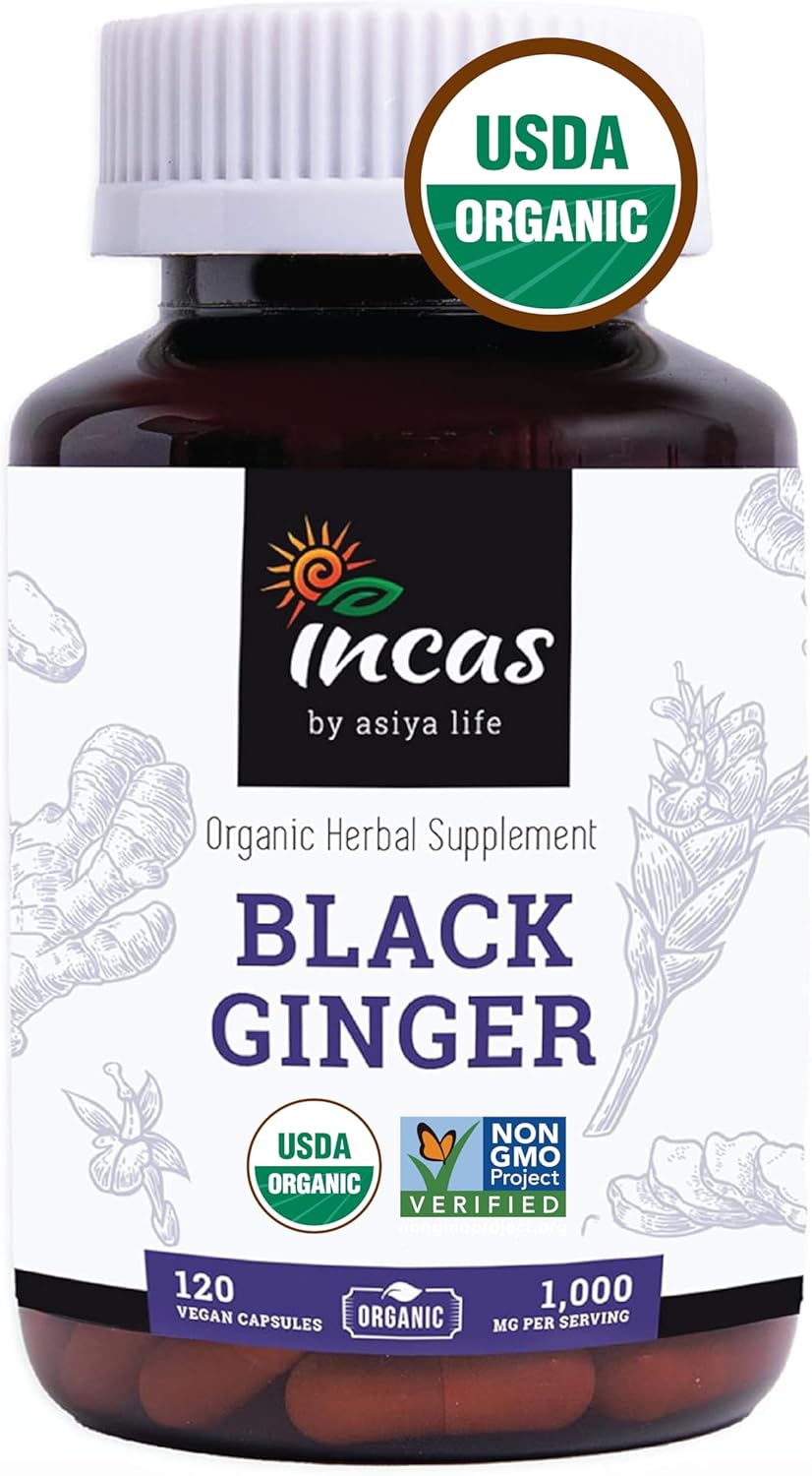 INCAS USDA Organic Thai Black Ginger for Men 120 Vegan Capsules 500mg Non GMO Verified | First & Only Organic Certified Kaempferia Parviflora Thai Ginseng INCAS USDA Organic Thai Black Ginger for Men 120 Vegan Capsules 500mg Non GMO Verified | First & Only Organic Certified Kaempferia Parviflora Thai Ginseng