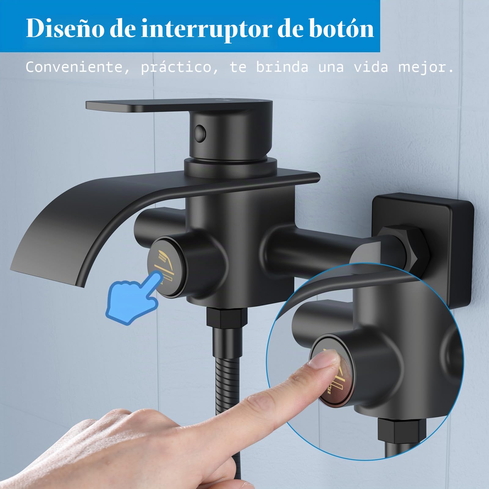 KULACO Grifo cascada bañera monomando latón montaje pared negro
