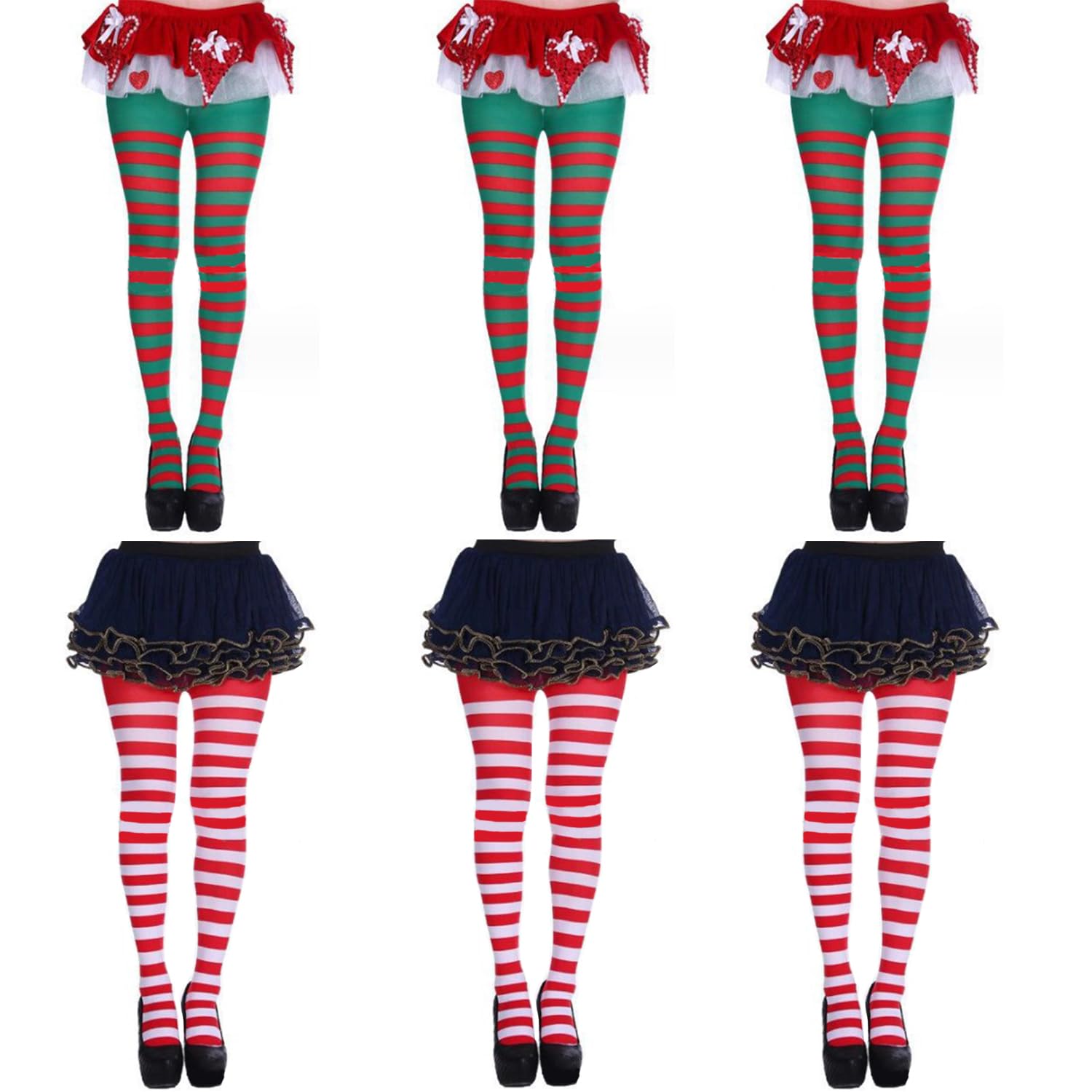 Bohue 6 Pairs Christmas Striped Tights Women Striped Pantyhose Comfortable Full Length Tights Party Favour Christmas Costume Accessories