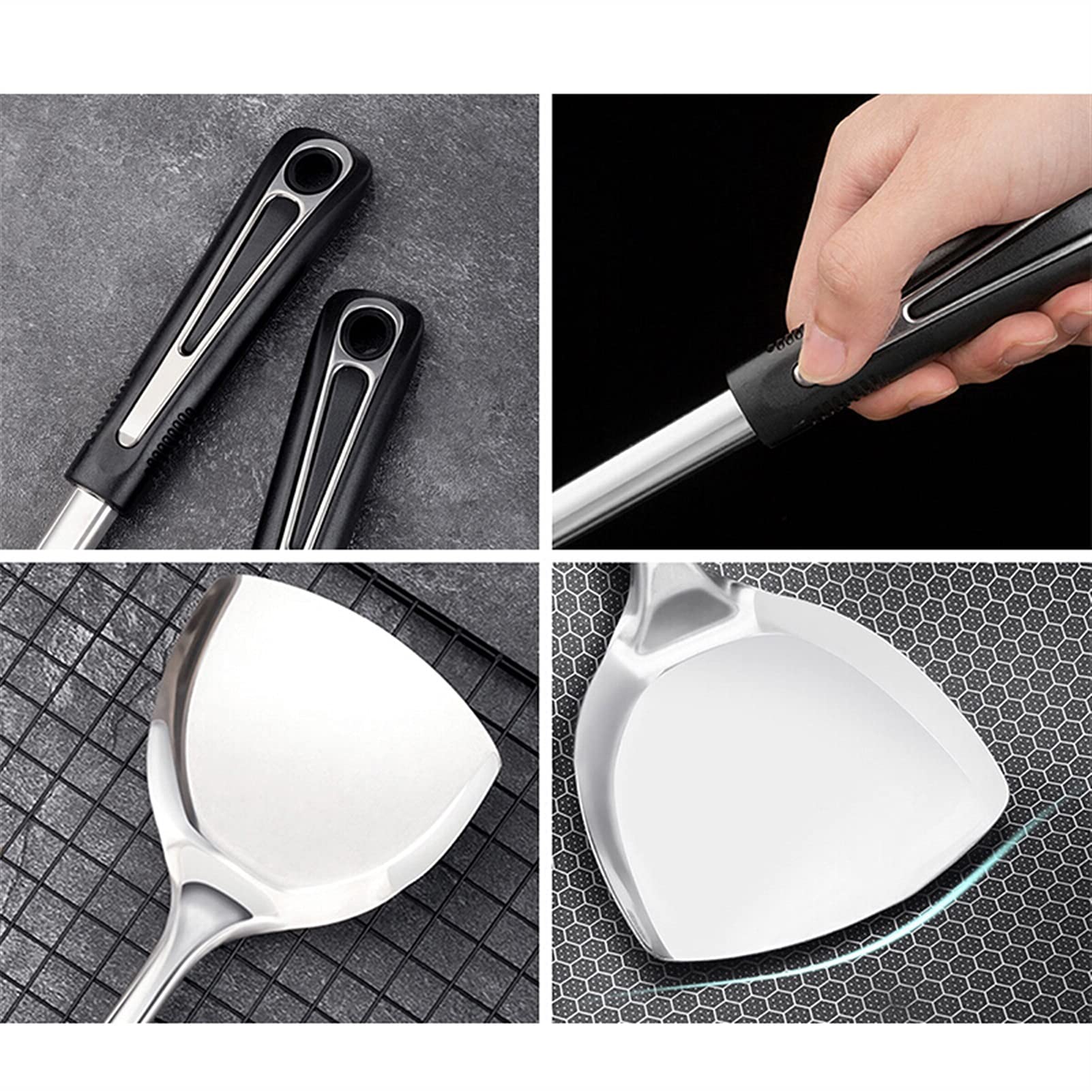 Espátula Espátula for Wok de 1 Pieza - Espátula for Wok de Acero Inoxidable con Mango ergonómico de fácil Agarre - Herramientas for Wok for cocinar freír Espátula for cocinar