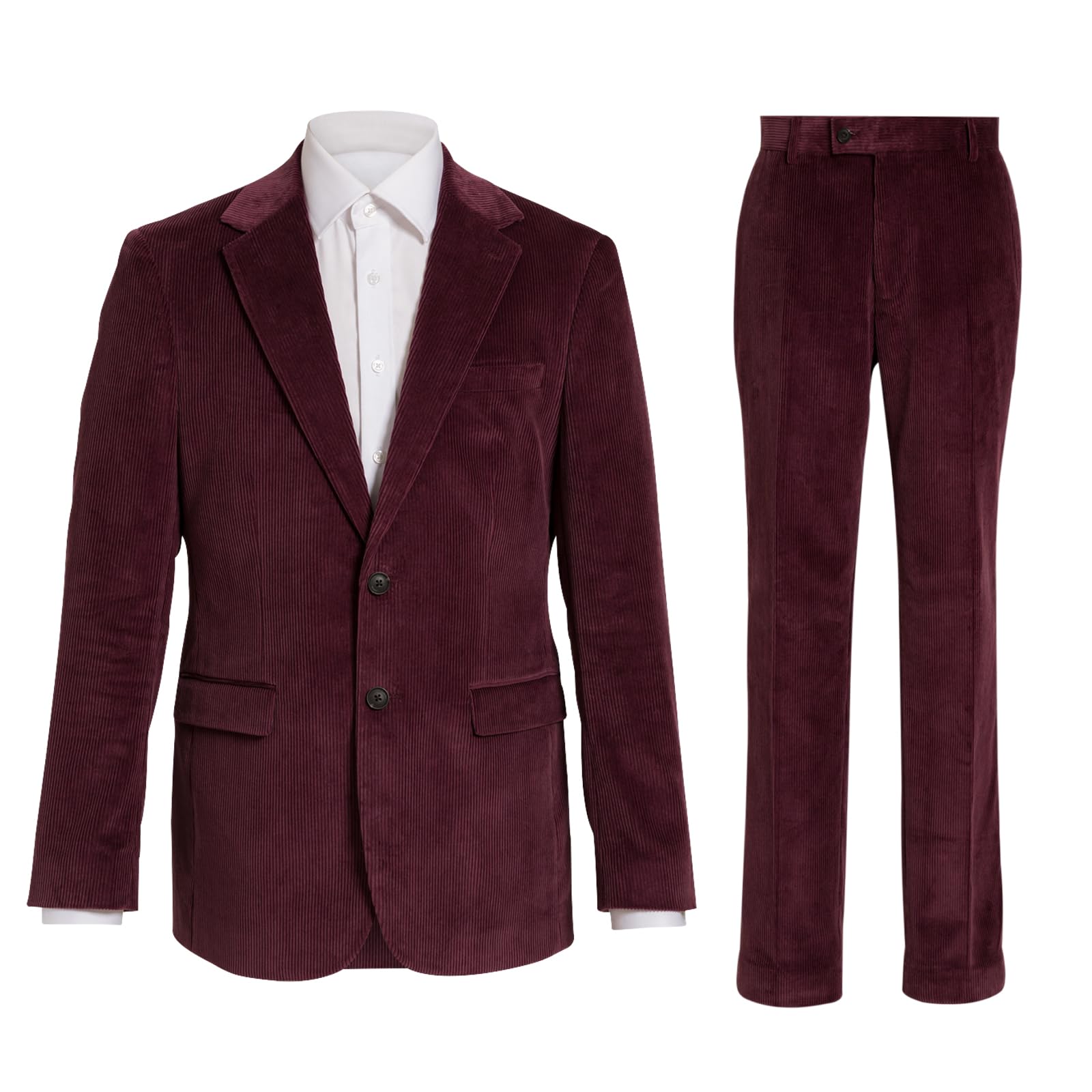 Dobell Mens Burgundy Corduroy 2 Piece Suit Regular Fit 100% Cotton (44R Jacket with 38R Trousers)