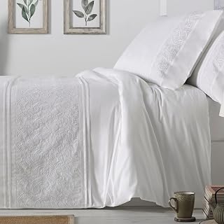 Burrito Blanco Bestickte Bettbezüge aus Baumwolle | für Betten mit 160 cm (+ verfügbare Größen) | Baumwollperkal mit Fadenzahl 200 | Farbe 402 Weiß (160 x 190/200 cm)
