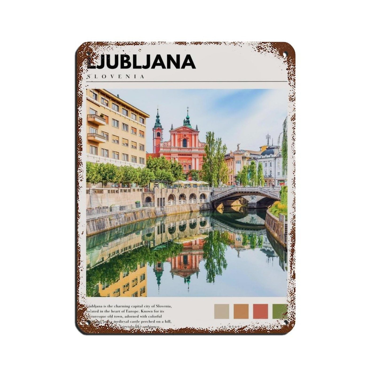 Ljubljana Slovenia Poster Ljubljana Art Tin Sign Vintage Metal Pub Club Cafe Bar Home Wall Art Decoration Poster Retro 12x16inch(30x40cm)