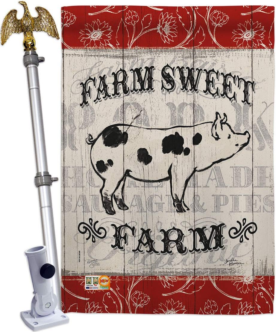Sweet Farm Pig House Flag Animals Barnyard Animal Cow Horse Rooster Farmhouse Pet Nature Creature Small Decorative Gift Yard Banner Made In USA 28 X 40