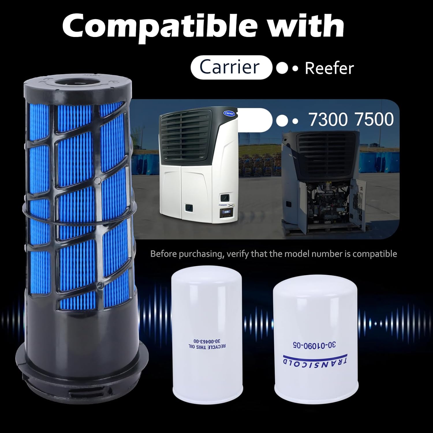 Maintenance Service Filter Kit, Air/Fuel/Oil Filter Set Compatible with Carrier Reefer 7300 7500 Replaces# 30-00471-20 30-01090-05 30-00463-00