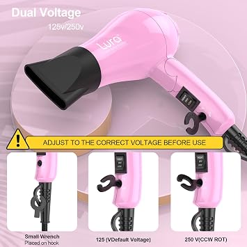 Foldable Travel Hair Dreyr Mini:Dual Voltage Small Lightweight Blow Dryer for International Travel,1200w Compact Pink Hairdryer with Concentrator and Travel Bag(Hot Pink)